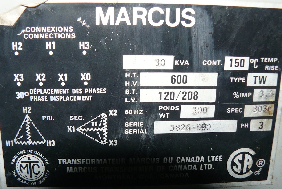 Marcus 30 Kva Transformer, Type Tw, 60 Hz.)